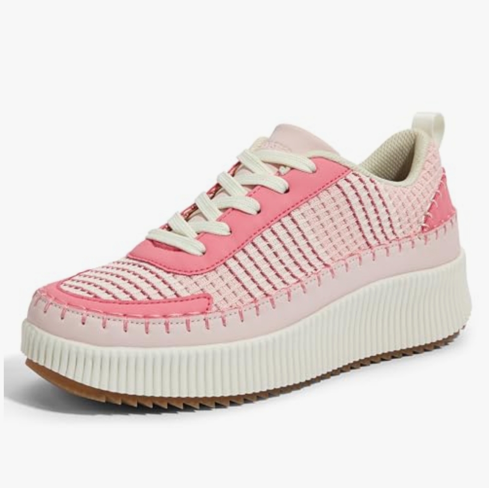 LUCKY STEP Women's Platform Lace-Up Chunky Knit Pink Walking Sneakers Size 8